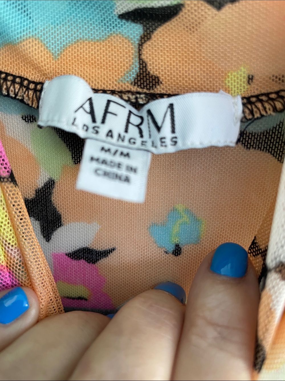 AFRM Floral Mesh Long Sleeve maxi Dress -pink blue yellow Medium - Picture 2 of 6